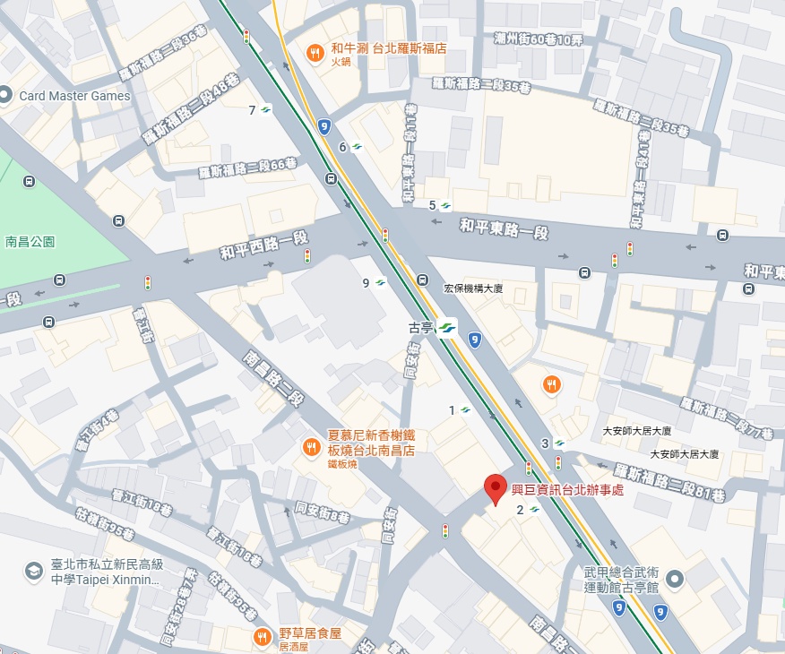 Map showing the Syzygy Information Services Taipei office near Guting MRT station
